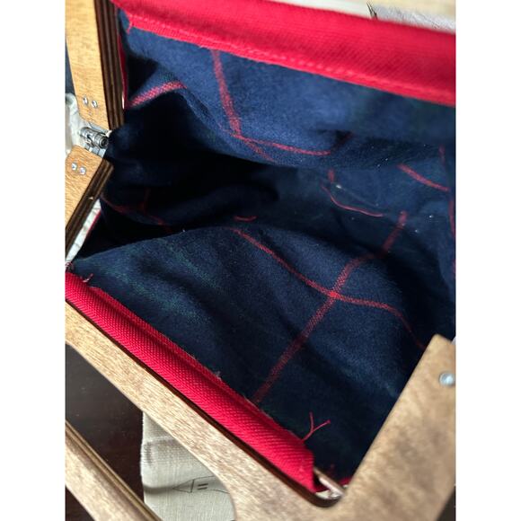 Vintage wool purse Old English Sheepdog red wood handles preppy embroidered - Picture 10 of 14